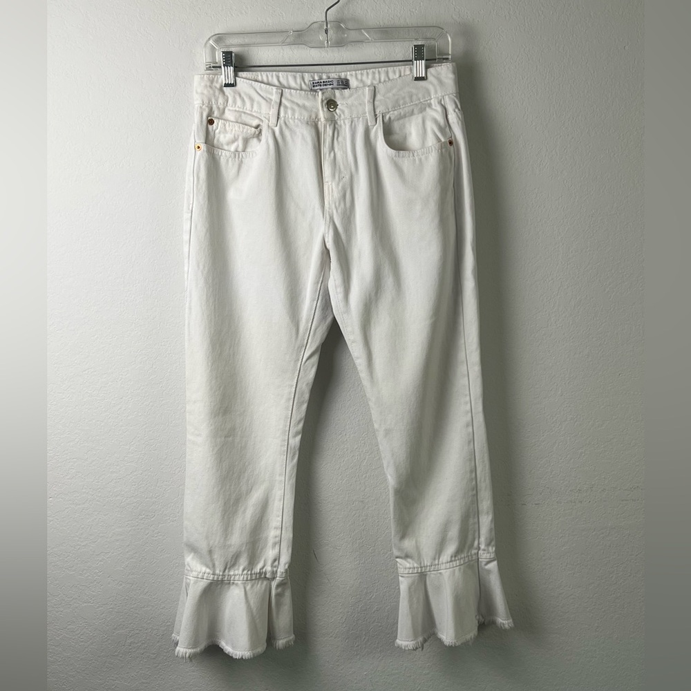 Zara Basic Z1975 White Denim Ruffle Hem Size 4